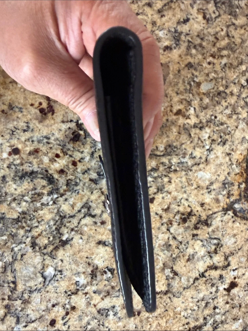 Black Pebbled Leather Wallet Card & Passport Holder with Silver Snap
